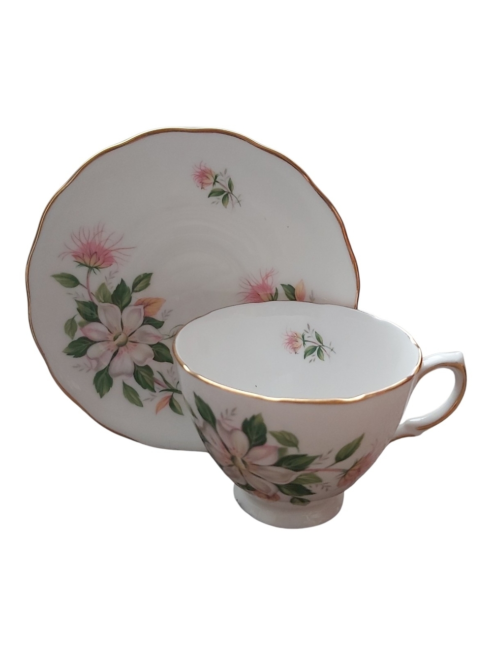 Royal Vale Bone China Teacup & Saucer - Pattern 7665 Floral Magnolia/Pink Flower